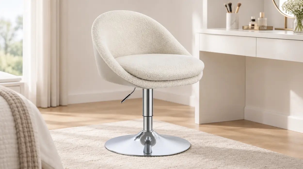 Silla ajustable VASAGLE, taburete de tocador giratorio 360° con respaldo y altura regulable