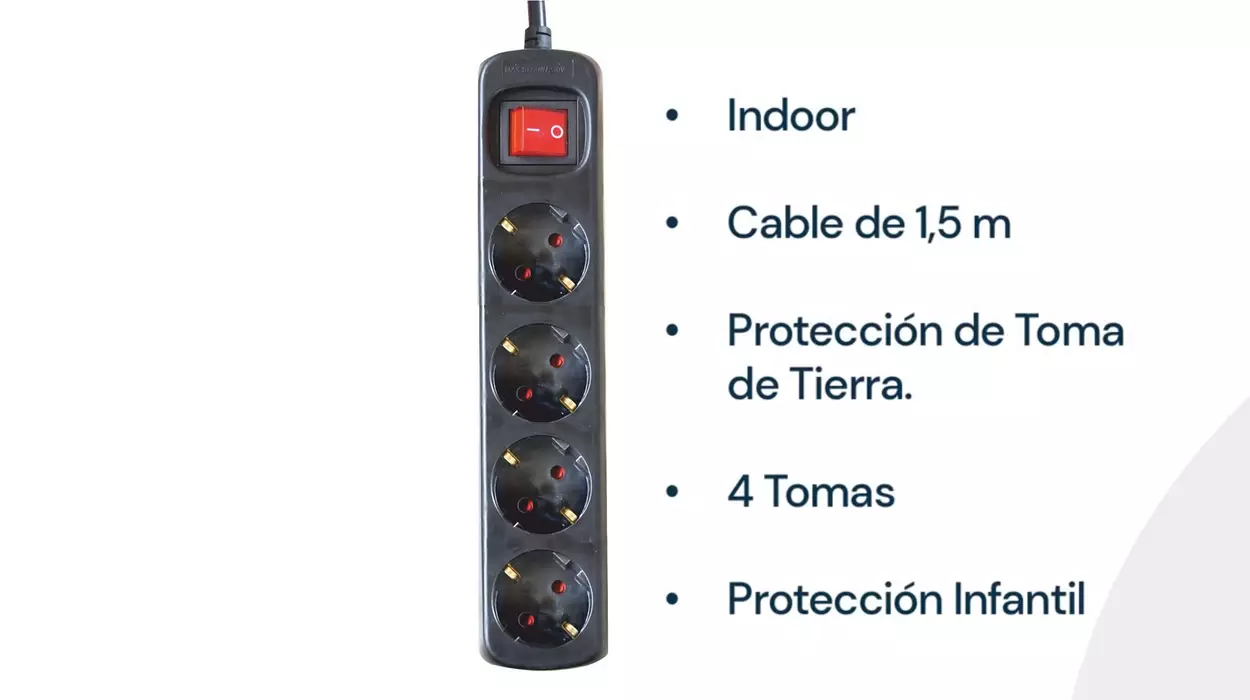 Regleta de 4 tomas Silver Electronics con interruptor y cable de 1,5 metros