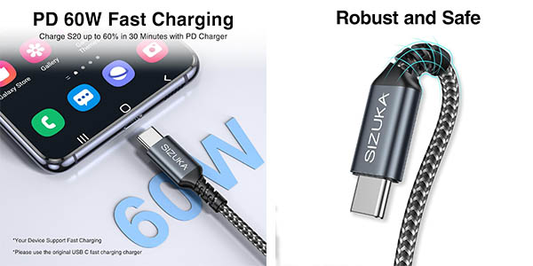 Sizuka cables USB C nailon oferta