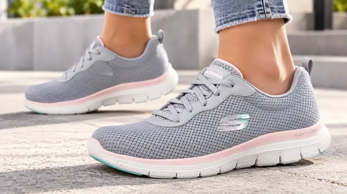Zapatillas Skechers Flex Appeal 4.0 Brilliant View grises con rosa para mujer