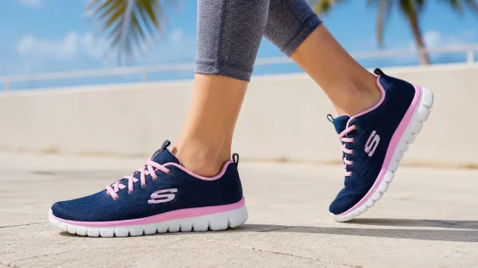 zapatillas Skechers Graceful Get Connected para mujer en color azul marino y rosa