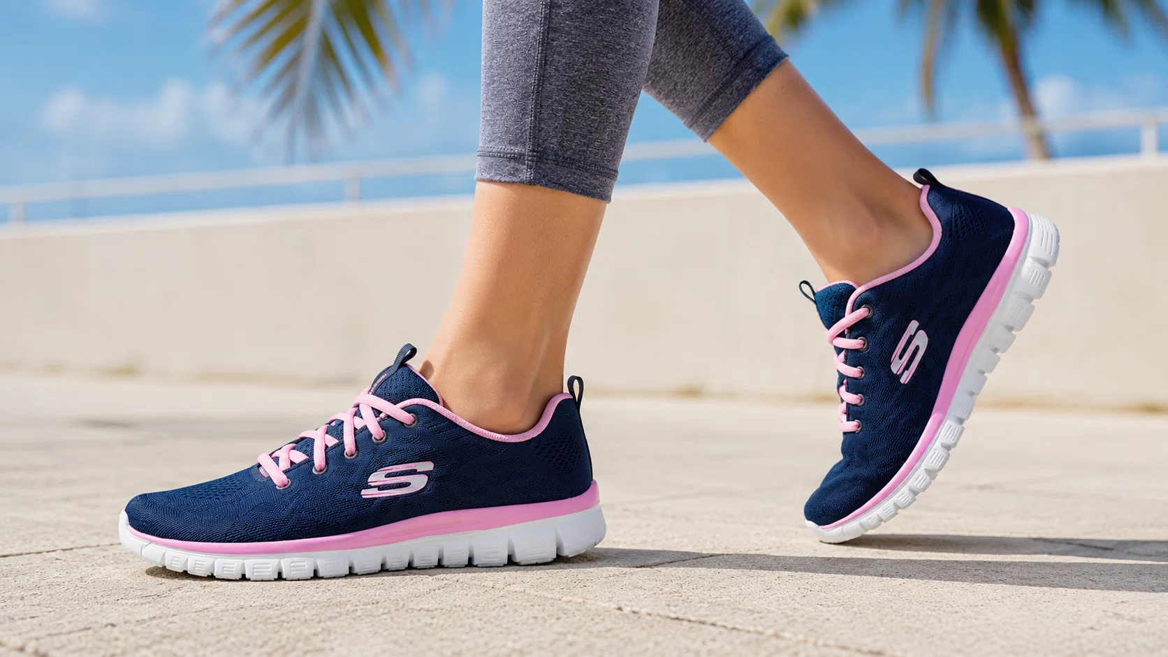 zapatillas Skechers Graceful Get Connected para mujer en color azul marino y rosa