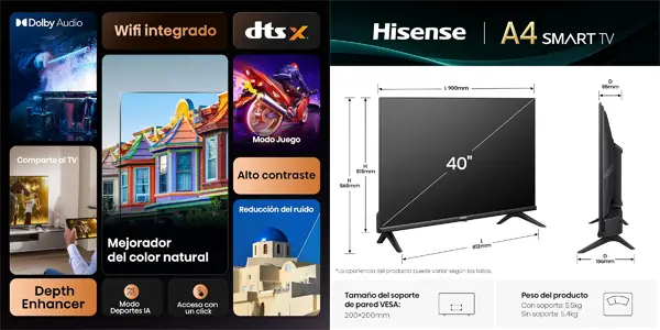 Smart TV Hisense 40A4Q FHD de 40"
