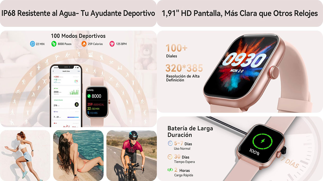 Smartwatch multideporte Gydom con frecuencia cardíaca para mujer barato