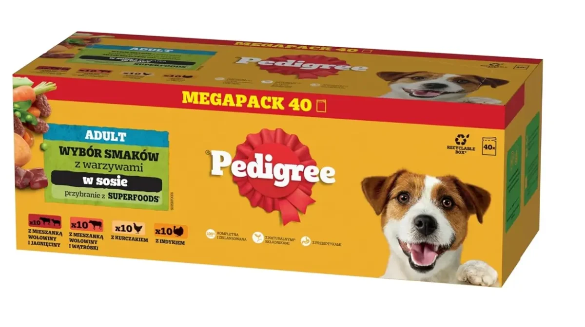 Caja de 40 sobres de carne en salsa Pedigree Dogcare para perros