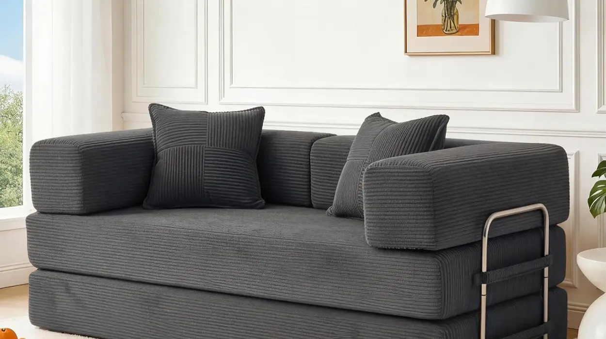 Sofá cama de 2 plazas en gris con espuma y muelles de 160 cm