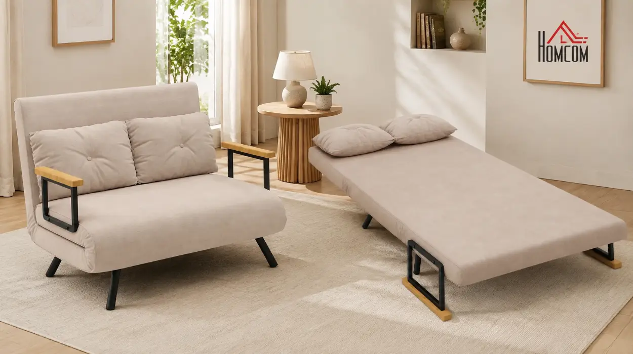 Sofá cama HOMCOM de 2 plazas en terciopelo beige, plegable y ajustable con 5 posiciones