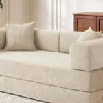 Sofá cama de 3 plazas y 200 cm con espuma y muelles en color blanco
