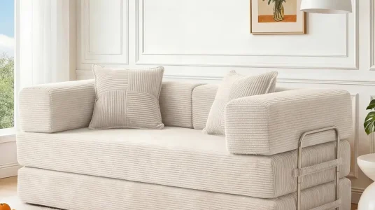 Sofá cama modular Vipbear de 160 cm con espuma viscoelástica y pana, blanco