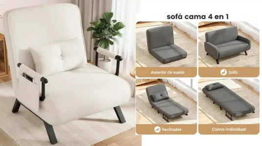 Sofá cama YOUDENOVA, sillón plegable con respaldo ajustable y bolsa colgante, chenilla beige