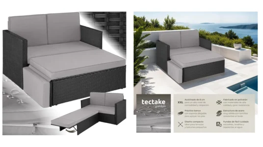 sofá de ratán Tectake con taburete reposapies barato