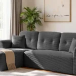 VASAGLE Sofá Esquinero con gran chaise longue a la izquierda de 244 cm, fácil de montar y en color gris pizarra