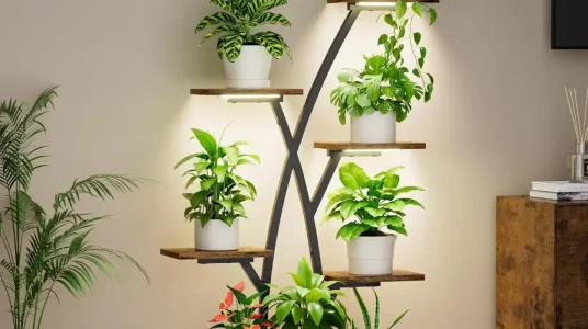 Soporte BACEKOLL para plantas de interior con luces de crecimiento y estante de 7 niveles