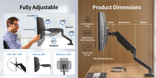 Soporte ajustable Suptek para monitores