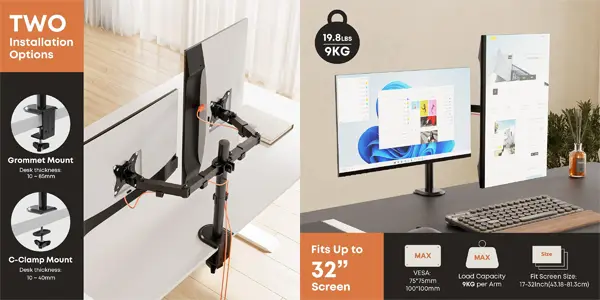 Soporte de doble brazo PUTORSEN para 2 monitores
