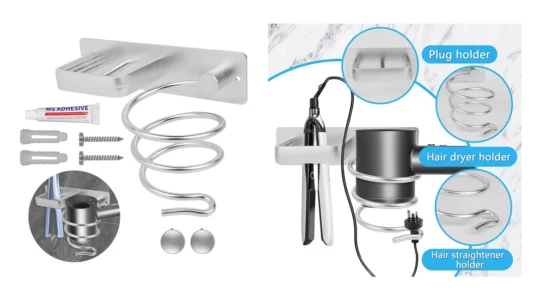 soporte para secador y plancha de pelo con organizador de cables