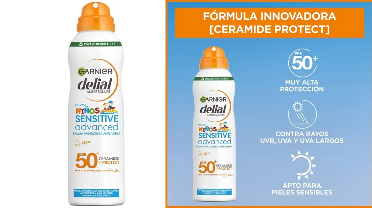 Spray solar anti-arena Garnier Delial Sensitive Advanced IP50+ niños