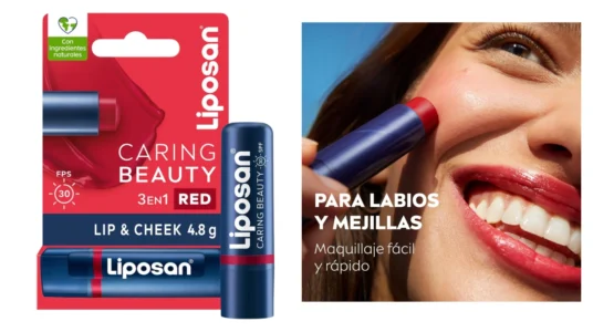stick bálsamo de labios y colorete en barra Liposan Caring Beauty Lip and Cheek Red