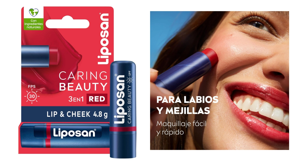 stick bálsamo de labios y colorete en barra Liposan Caring Beauty Lip and Cheek Red