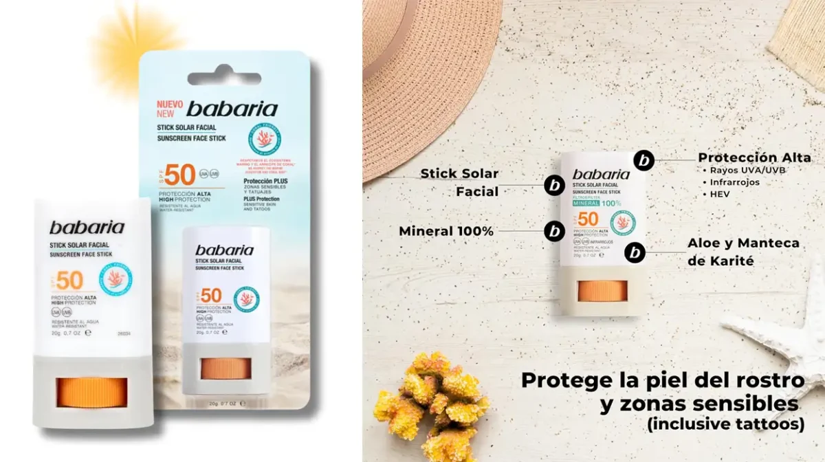 Stick solar facial Babaria SPF 50 para niños y adultos