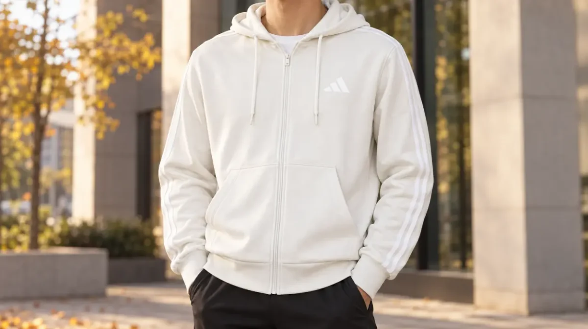 Sudadera adidas Essential Three Stripes de felpa con cremallera para hombre