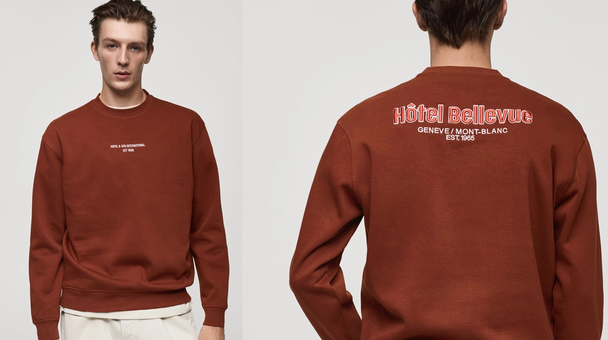 sudadera estampada con texto Mango Outlet relaxed fit para hombre