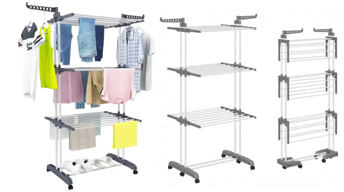 Pon a secar toda tu ropa bien organizada en este super tendedero vertical plegable rebajadísimo con cupón