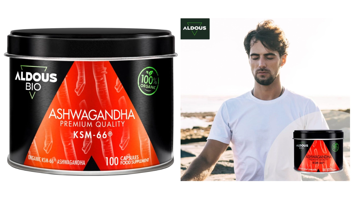 suplemento Ashwagandha KSM-66 premium Aldous Bio de 100 cápsulas