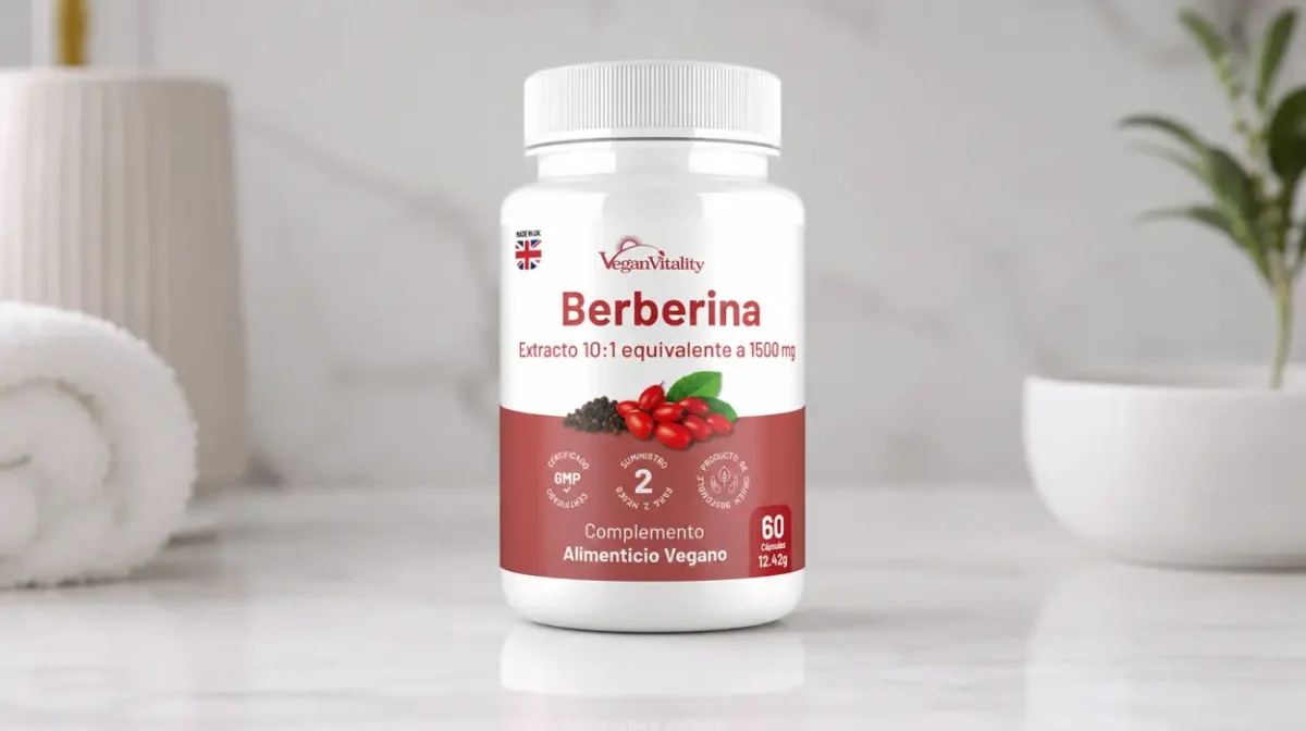 Suplemento de Berberina Alta Potencia 1500 mg con Pimienta Negra, 60 cápsulas veganas de 2 meses