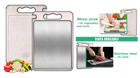 tabla de cortar de doble cara (acero inoxidable y paja de trigo)
