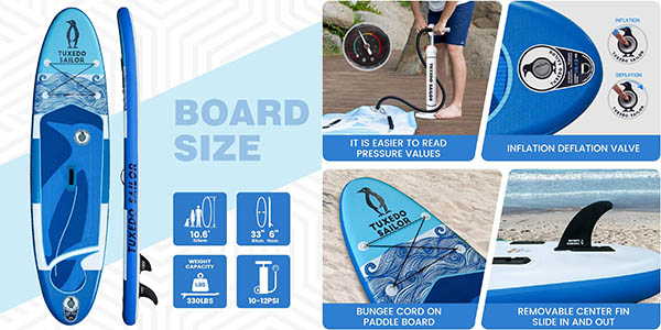 Tabla de surf hinchable Tuxedo con remo y accesorios
