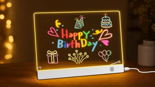 Tablero acrílico luminoso LED de 30 x 20 cm con 7 colores y soporte ajustable