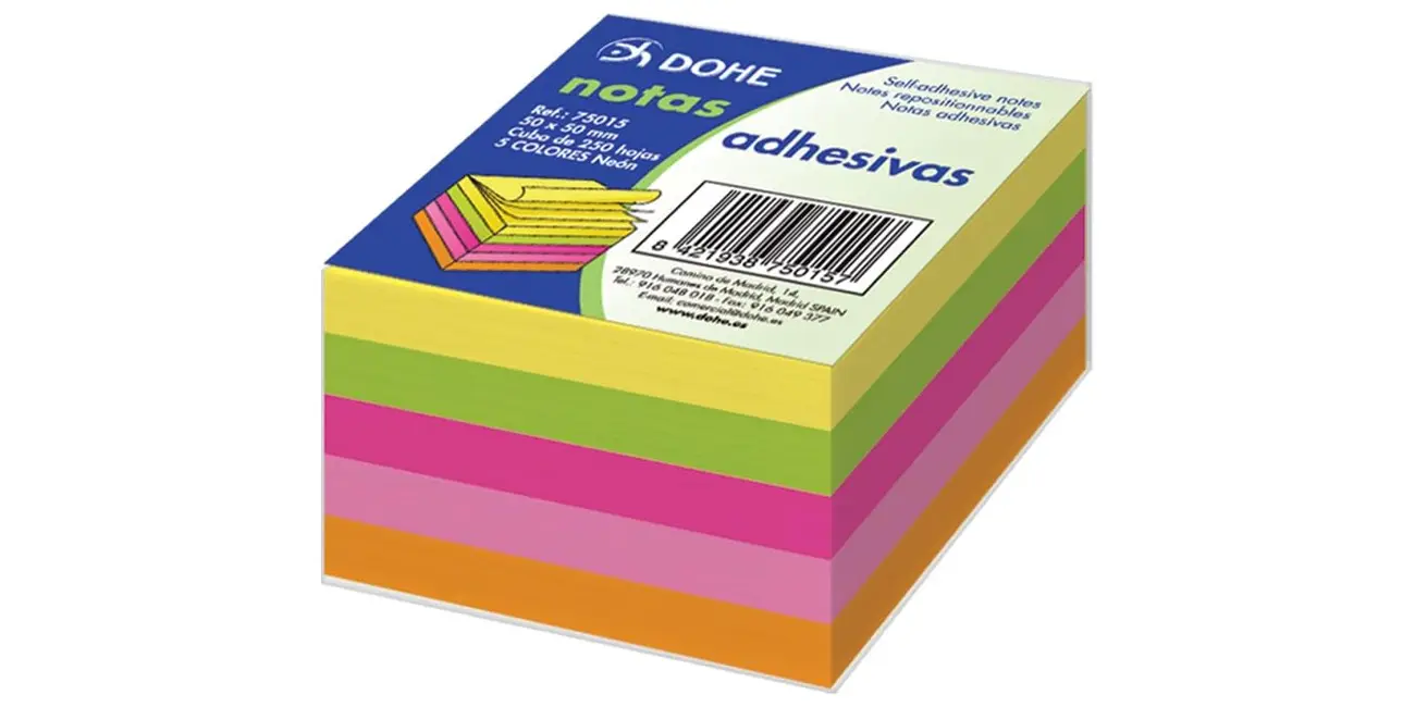 Cubo de notas adhesivas DOHE cuadradas de 250 piezas