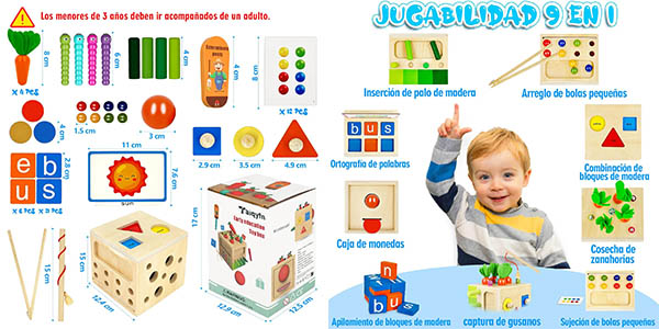 Taiqyfn Juguetes Montessori 1 Años, Juguete Madera 9 en 1 con