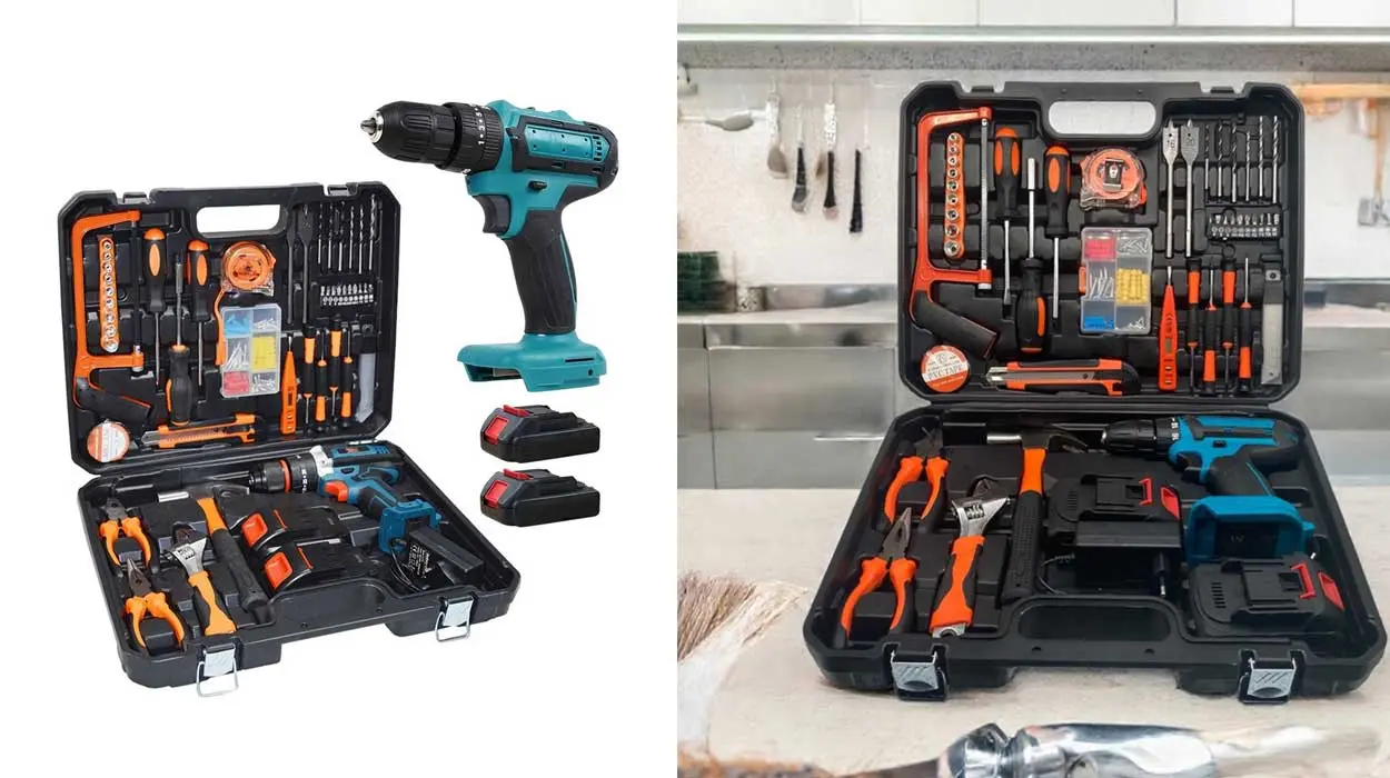 taladro atornillador con maletín de 100 accesorios barato