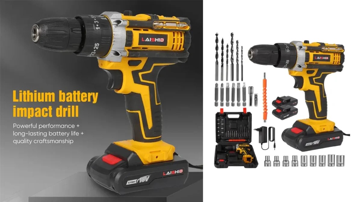 Taladro de impacto inalámbrico 21V con 2 baterías y maletín con accesorios