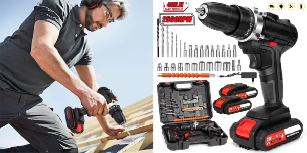 Taladro de impacto inalámbrico de 21V con accesorios