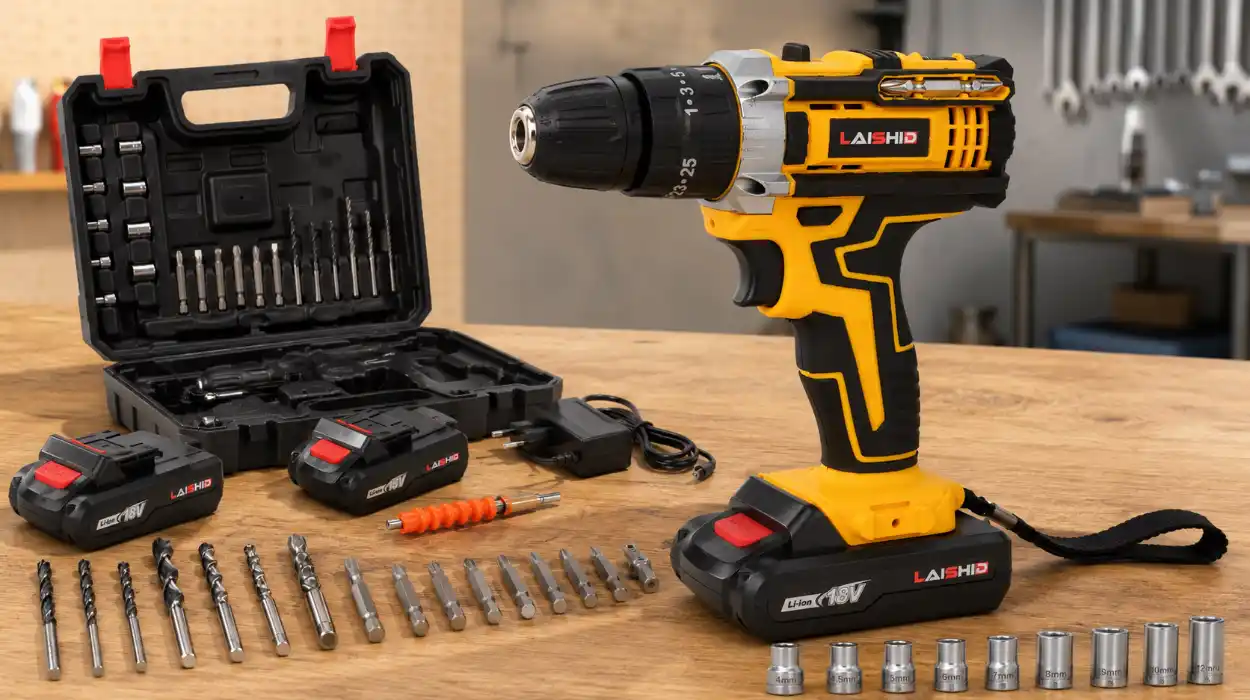 Taladro de impacto inalámbrico de 21V con maletín, 2 baterías y accesorios