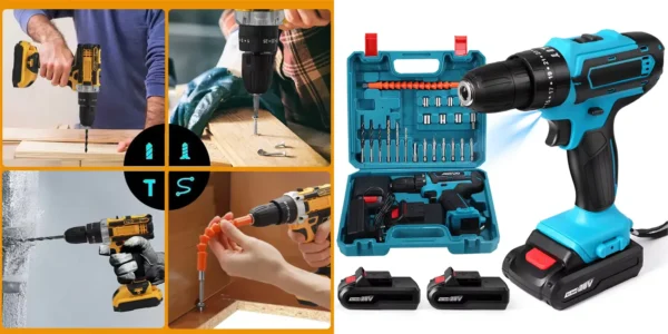 Set de taladro inalámbrico de 400W con 2 baterías, accesorios y maletín