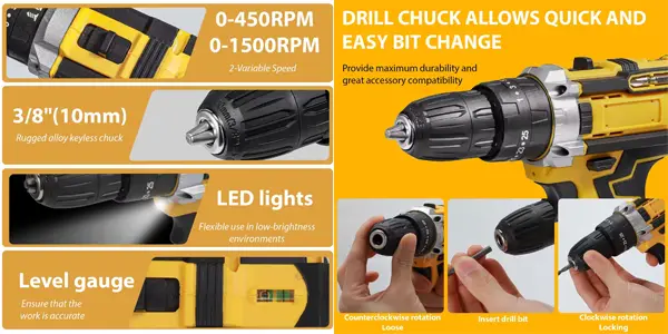 Set de taladro inalámbrico de 400W con 2 baterías, accesorios y maletín