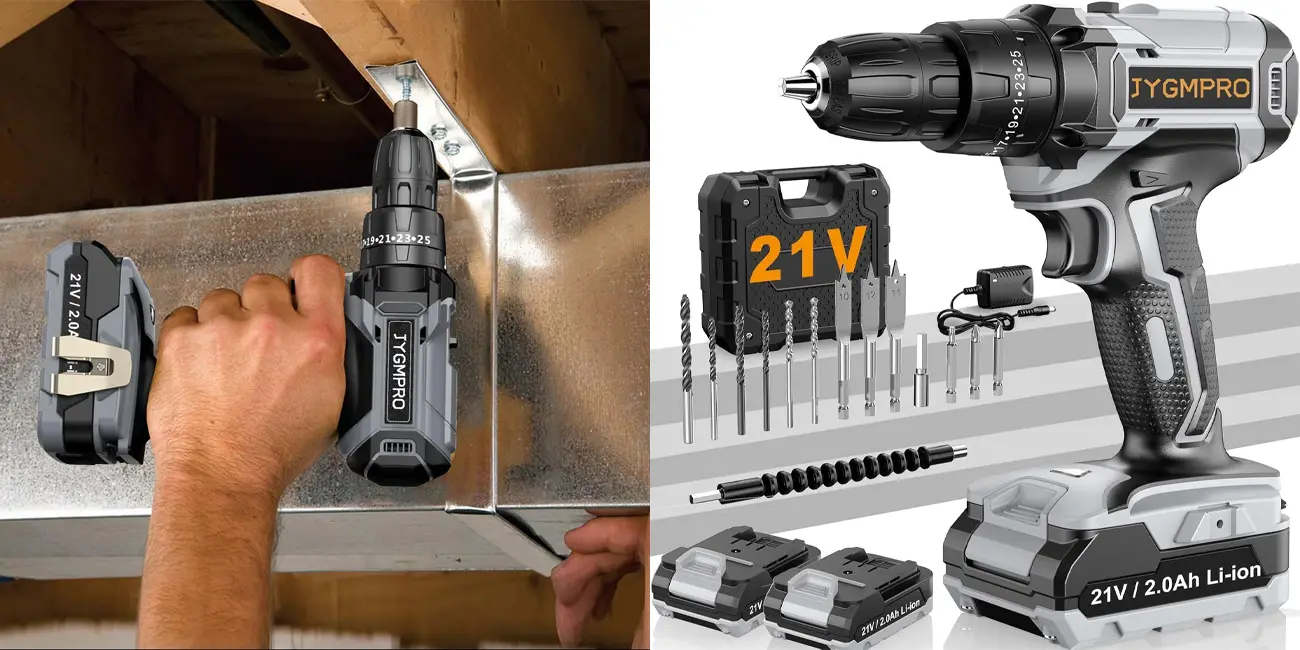 Taladro inalámbrico JYGMPRO con 2 baterías y accesorios