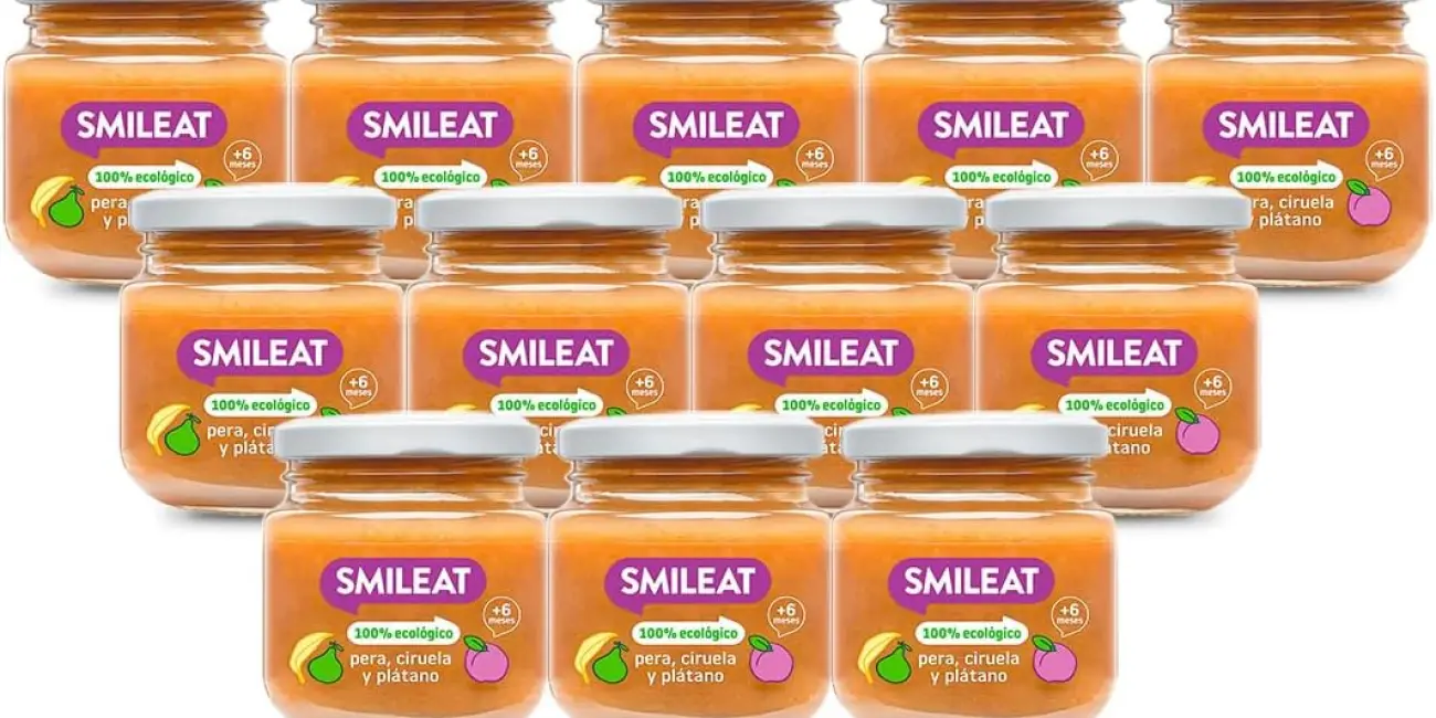 Pack x12 tarritos ecológicos de fruta Smileat saludables para bebé sin gluten