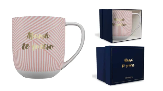 taza cerámica Draeger Paris con mensaje dorado “mamá te quiero”