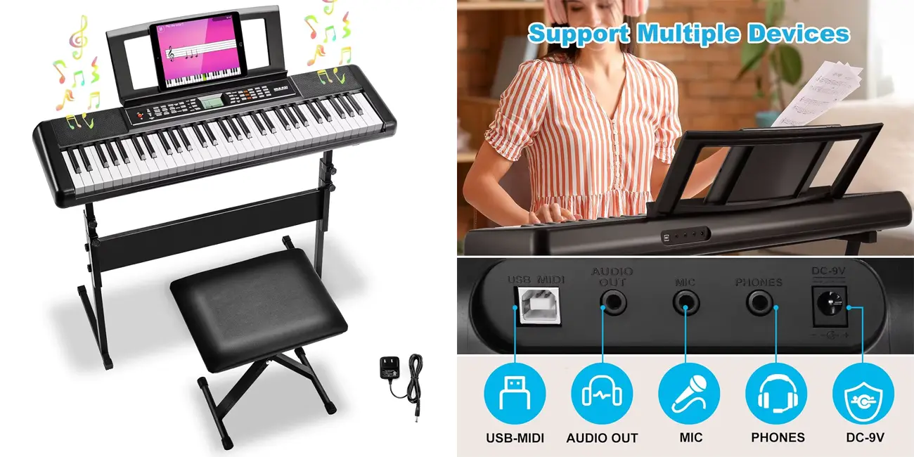 Teclado digital de 61 teclas con soporte y asiento