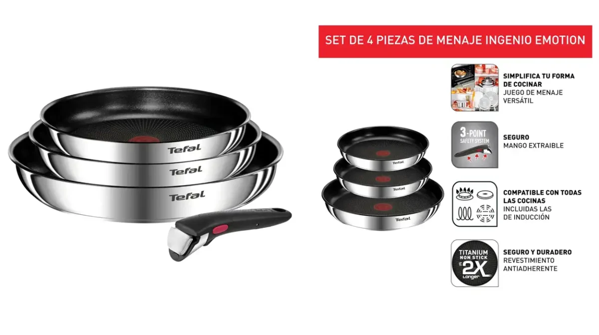 Juego de 3 sartenes Tefal Ingenio Emotion de 22, 24 y 28 cm con mango extraíble