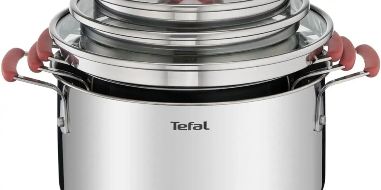Tefal Optispace - Juego de 3 Ollas 18/20/24 cm + 3 Tapas, Apto inducción, Thermo-Fusion, marcas medición, apto lavavajillas y horno, acero inoxidable