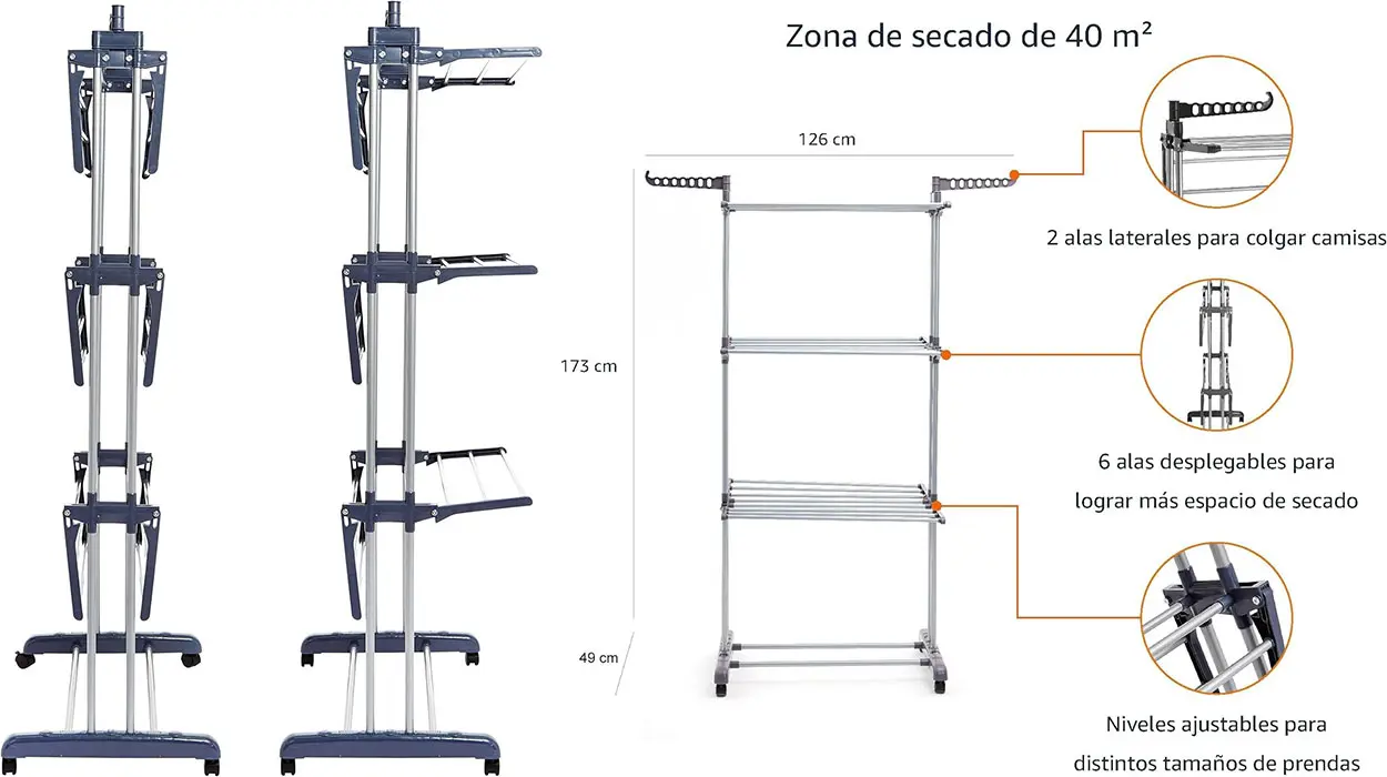 Tendedero de tipo torre Amazon Basics con alas plegables y 4 niveles barato