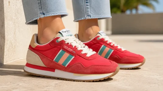 Tenis bajos Pepe Jeans Aiden Tape W para mujer en color naranja coral
