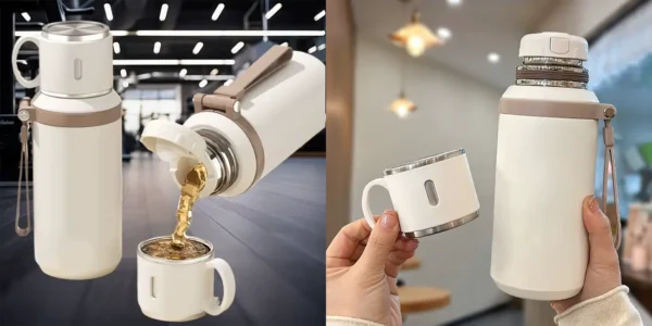 Termo con taza de acero inoxidable de 600 ml