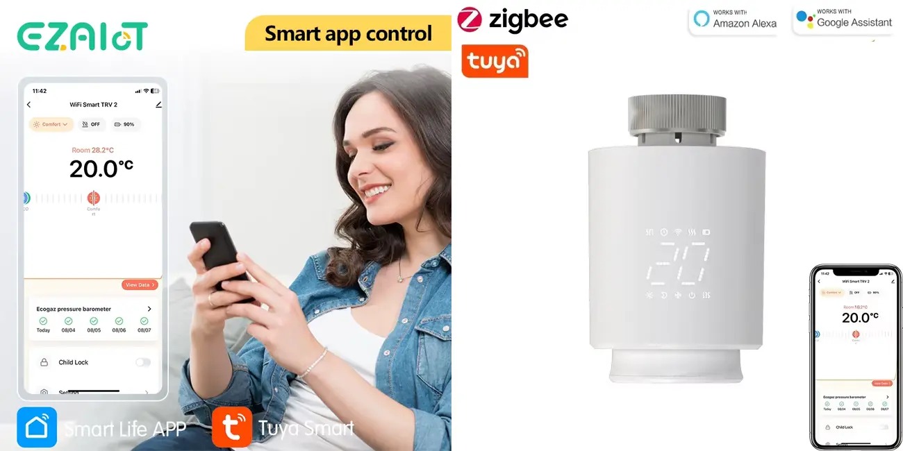 Termostato inteligente EZAIOT para radiador con Zigbee